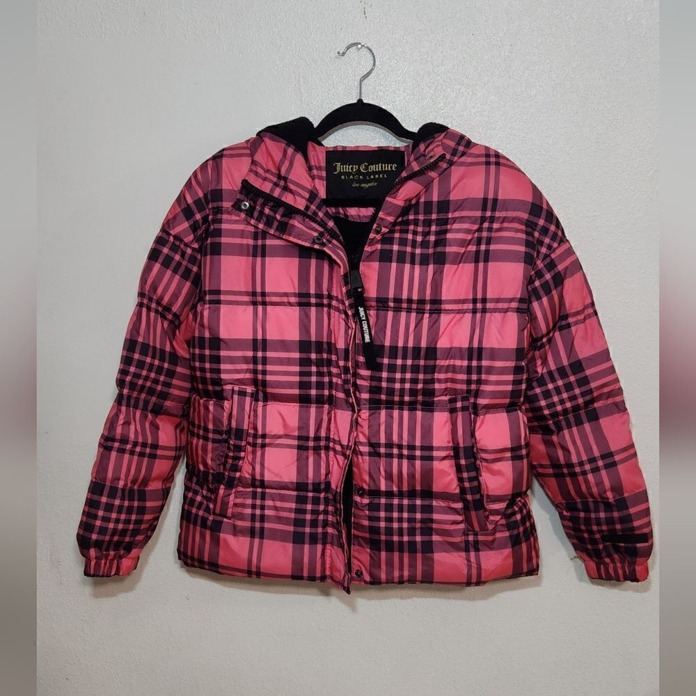 Juicy Couture Black Label Pink and Blue Plaid Puffer Jacket Size XS